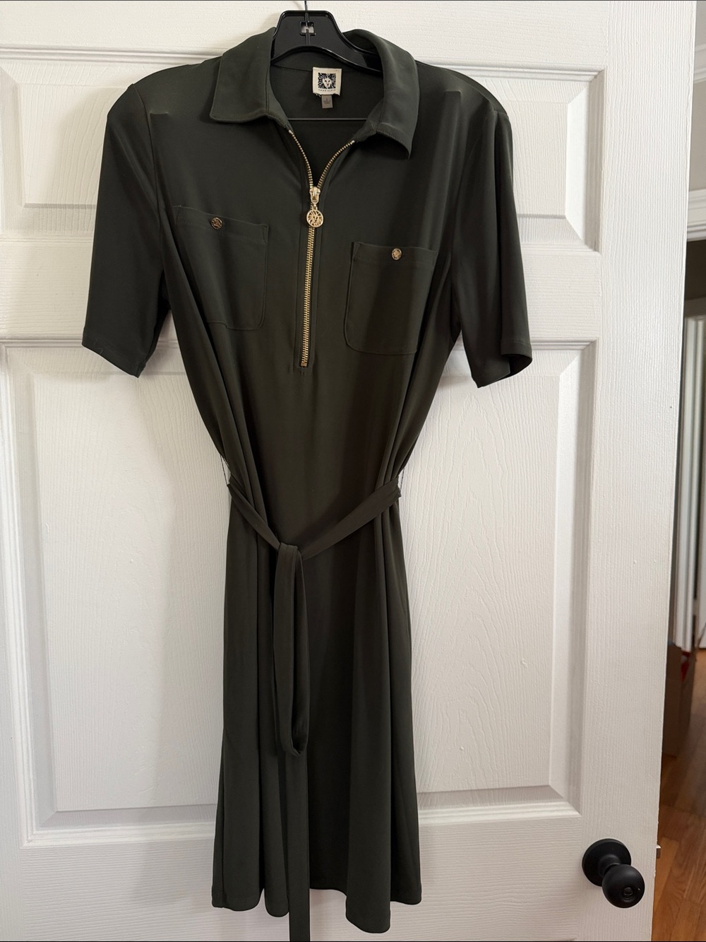 Anne Klein Olive Polo Midi Dress with Gold Zip